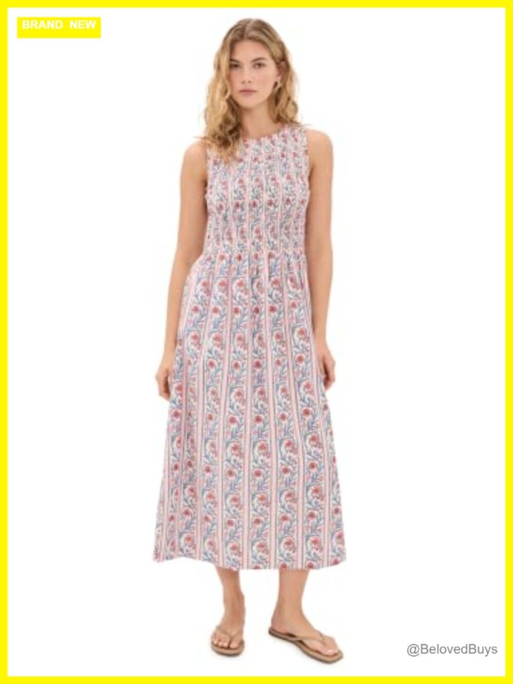 Marea Sara Floral Vine Fit & Flare Maxi Dress Smocked Bodice